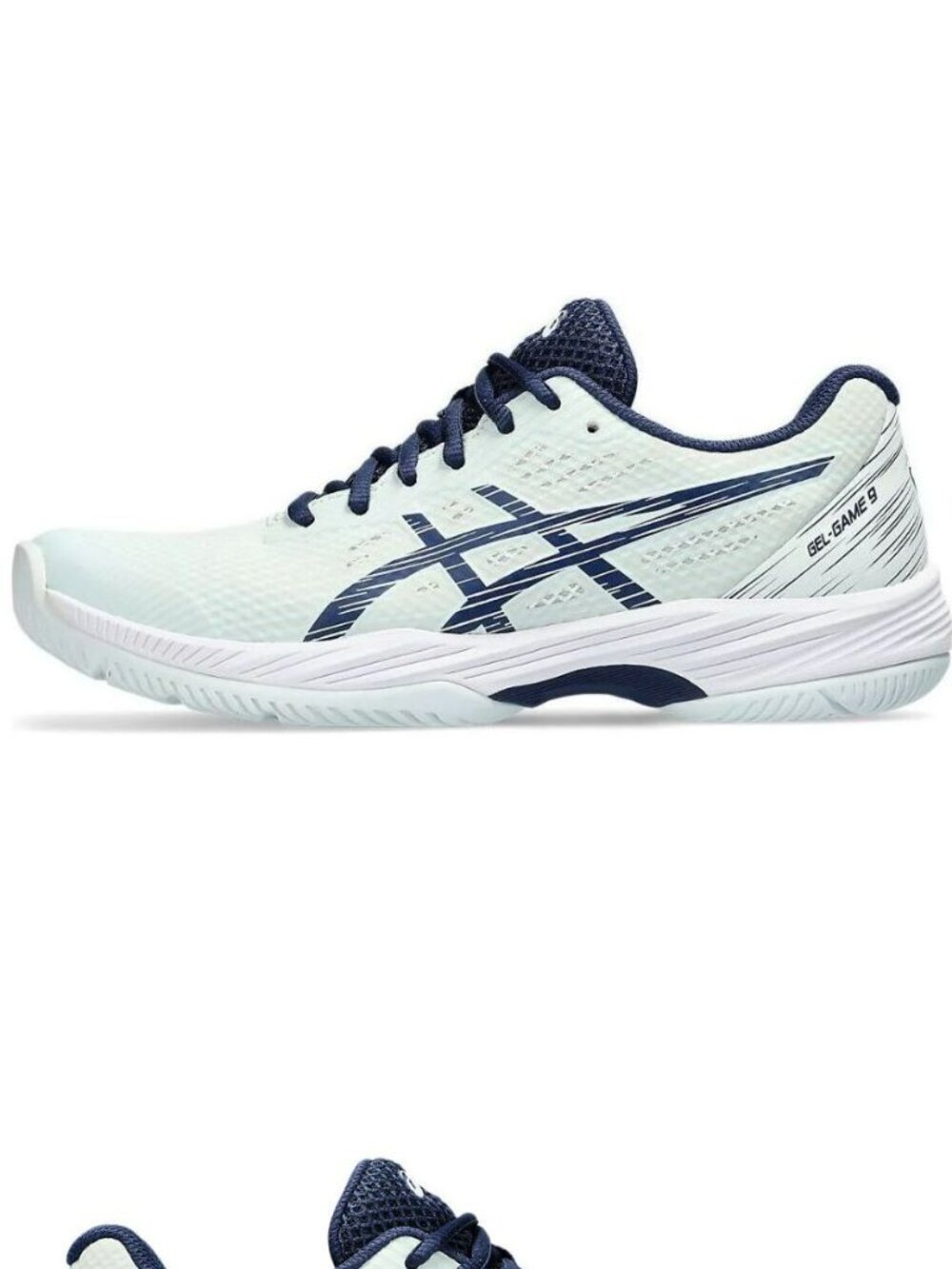 ASICS Gel-Game 9 Tennis Shoes in the Pale Mint/Blue Expanse